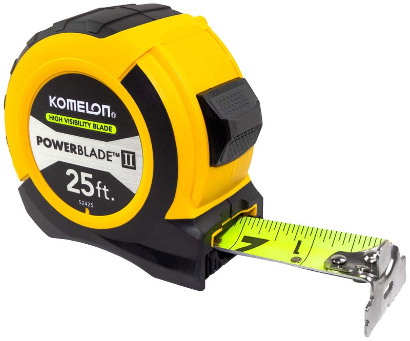 KOMELON مقياس شريط KOMELON USA 25' ABS POWERBLADE II واسع الشفرة، أصفر/أسود - Image 1